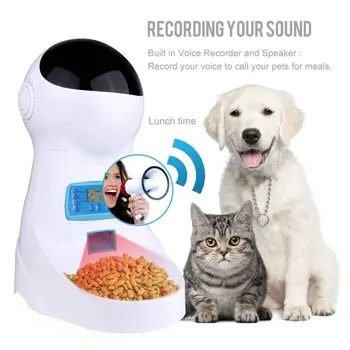 Pet-U 3L Automatiske foder-Arkføder Med lydoptagelse / LCD-Skærm Skål Til Mellemstore og Små Hund, Kat Dispensere 4 gange på En Dag