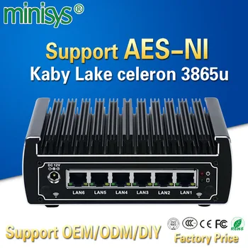Pfsense computere intel kaby søen celeron 3865u dual core fanless mini-pc 6 gigabit lan-netværk, firewall, router understøtter AES-NI 4*USB3.0