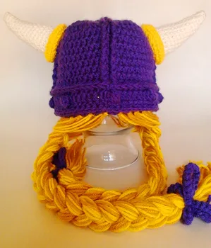 Piger Hæklet Viking hat, Nyfødt til Voksen med fletninger Sjove Håndlavede Hæklede Tegnefilm Viking Horn Hat Strikket Xmas horn BABY Hat