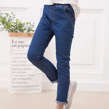 Piger i Jeans Blå Ankel-Længde Solid Denim Bukser Bukser Til Piger 3 4 6 8 10 12 År 2017 Mode Pige Tøj RKP175029