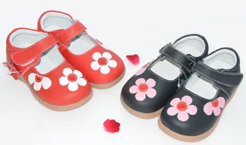 Piger sko i ægte læder sort mary jane med blomster hvide rose børn sko god kvalitet lager små børn smukke sko