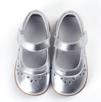 Piger sko læder sølv mary jane bløde toddler sko blomst udskæringer til forår sommer efterår til bryllup blomst små børn