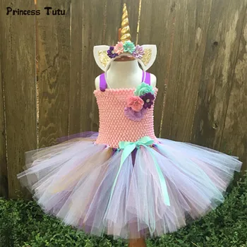 Piger Tutu Fancy Kjole Rainbow Prinsesse Pony Unicorn Dress Med Hovedbøjle Jul Halloween Kostume Kids Party Girl Kjole 1-14Y