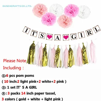(Pink,Blå) Papir Dekoration Sæt (Happy Birthday Banner,Pom Poms) til Piger Drenge fødselsdagsfest Første Fødselsdag