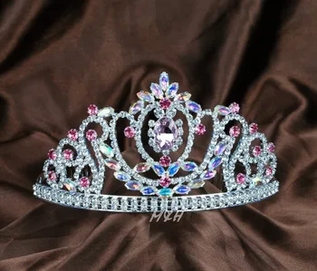 Pink Bryllup Brude Tiara w/ Hair Combs Østrigsk Rhinestone Crown Brudepige skønhedskonkurrence Prom Party Hovedbøjle Medaljon
