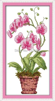 Pink butterfly orkidé blomster vase malerier tælles trykt på lærred Cross Stitch kits DMC 11CT 14 CT håndarbejde Sæt brodere