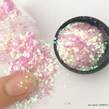 Pink Iriserende Farverige Ark Glitter 1mm 1/24 Sekskantet Funklende Glimmer Pailletter Negle Kunst Tips Body Håndværk Dekoration N12