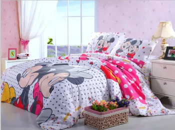 Pink prikkede mickey og minnie mouse fuld sengetøj sæt dronning størrelse seng dække bomuld madrasbetræk piger hjem indretning sengetøj