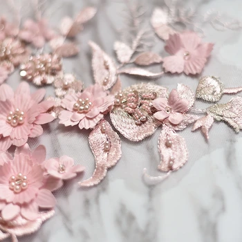 Pink søm perle 3D-lace applique patch børn er trætte patch kostumer kjole tøj, tilbehør ved hånden
