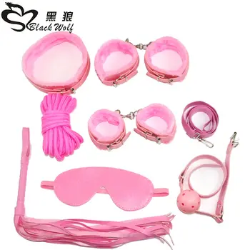 Pink voksen erotisk sexlegetøj 7 spil læder håndjern, pisk af reb slaveri Maske BDSM fetish sex toy elskere af slaveri, tvang