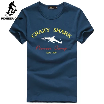 Pioneer Camp mærke korte sommer mænd tshirt komfortable, åndbar blå t-shirt mandlige mode bomuld t-shirt haj mønster 405047