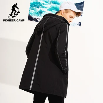 Pioneer camp nye stil foråret lang trench coat mænd mærke tøj casual lynlås herre hætteklædte skyttegrav mode grøft mandlige AFY803117