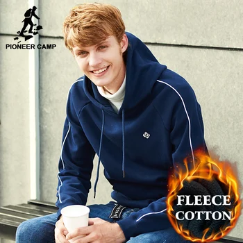 Pioneer Camp nye vinter tyk hætte sweatshirt mænd mærke tøj varm fleece hættetrøjer mandlige bomuld træningsdragt AWY702310