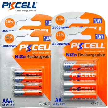 PKCELL 8stk 1,6 V 2500mWh AA Genopladelige Batterier+8stk 900mwh AAA Genopladelige Batteri