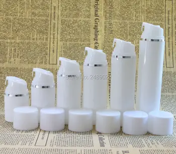Plast Airless Flaske Med Silver Line Tom Kosmetiske Containere Hvid Kasket Kosmetiske Emballage 100 stk/masse Gratis Fragt DHL