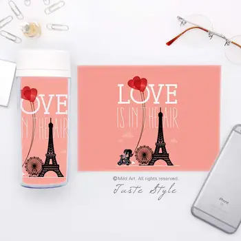 Plast Isoleret Romantisk Kærlighed Paris City vandflasker 300ml Gaver BPA Fri Med Låg, Klart, Personlig Brede Mund Moderne