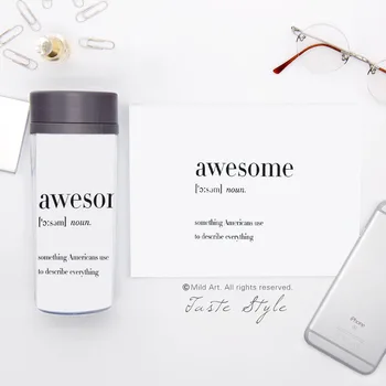 Plast Isoleret Sort Hvid Typografi Liv Citater Glæde Børn vandflaske 300ml Gave BPA Fri Personlig Yoga Drinkware