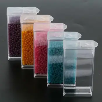 Plast Perle Opbevaring Containere, Rektangel, Klar, 50x27x12mm, Hul: 9x10mm