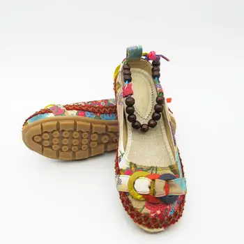 Plus size42 Casual Flade Sko Kvinder Lejligheder Håndlavet Beaded Download Stropper Loafers Sko Mujer Retro Etniske Broderet Shoes000