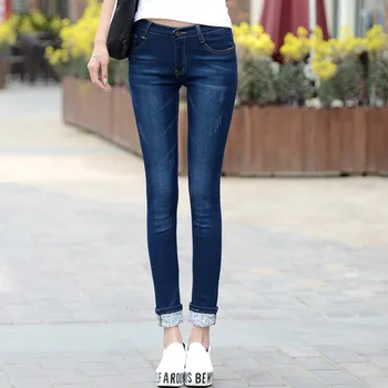 Plus Størrelse 25-36 Jeans Kvinder To Manchetter Slidte Jeans Kvinder Casual Bukser Blyant Bukser, Jeans, Kvinde, Høj Talje Jeans Koreansk