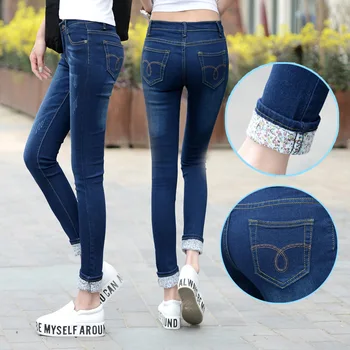 Plus Størrelse 25-36 Jeans Kvinder To Manchetter Slidte Jeans Kvinder Casual Bukser Blyant Bukser, Jeans, Kvinde, Høj Talje Jeans Koreansk