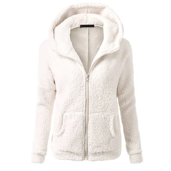 Plus størrelse hætteklædte lam uld jakke kvinder efteråret pels 2017 vinteren sort Hær lynlås Varm outwear Casual Fuld Ærme kvindelige jakke