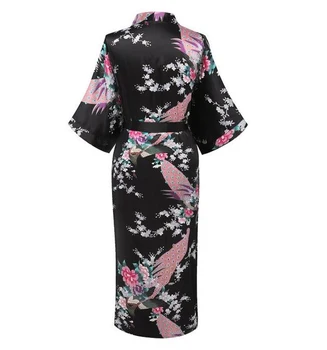 Plus Størrelse XXXL Sommeren Sexy Black Women ' s Robe Satin, Rayon Print Natkjole Lang Nattøj Kimono Badekar Kjole Flower Pyjamas A-114