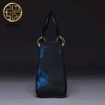 Pmsix 2018 Designer Håndtasker i Høj Kvalitet, Split Læder skuldertasker Blomstret Mønster i klassisk sort messenger taske til kvinder