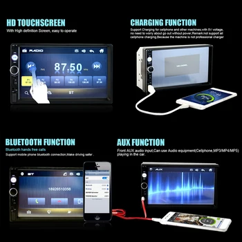 Podofo 2 din Bil Radio MP5 afspiller, Bluetooth, Auto Stereo Autoradio 7