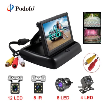 Podofo 4,3 tommer HD Sammenklappelig Car Rear View Monitor Vende LCD-TFT-Display med Night Vision Backup Bagudrettet Kamera for bil og