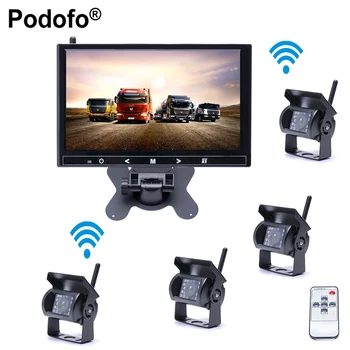 Podofo Trådløse 4 Bil Backup Kameraer Vandtæt 18 IR Night Vision , 9 Tommer HD-Skærm Rear View Monitor til Lastbil /Trailer/RV