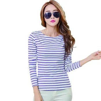 Poleras De Mujer Blusas T-Shirt Stripe Lange Ærmer Kvinder Tshirt 2018 Nye Dame Casual T-Shirts Vetement Femme Plus Størrelse S-5XL