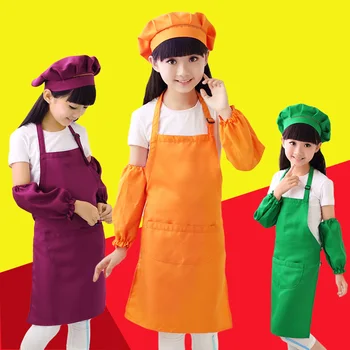 Polyester børn forklæde børnehave kunst maleri forklæde gul rød blå grøn S M L print logo
