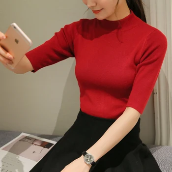 Poncho Tid-begrænset Tre Kvarter Kvinder Sweater 2018 Nye Forår koreanske Ærme Skjorte Kraven Fast Elastisk Sweater Fem Pige