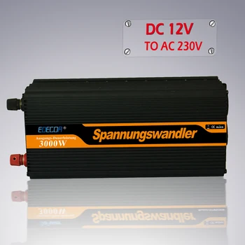 Power inverter 3000W AC 220V 230V 240V DC 12V, LCD display og fjernbetjening