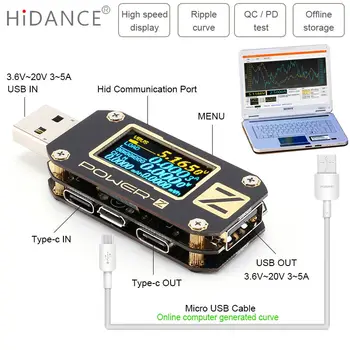 POWER-Z USB-tester QC3.0/PD Digital voltmeter amperimetro Digital spænding strøm amp volt Type-C meter power bank detektor