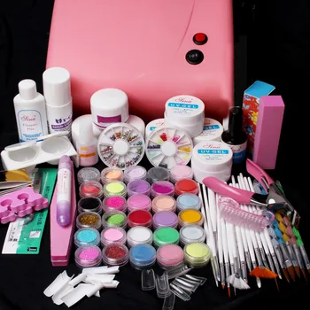 Pro Pink 36W UV-lampe, UV Gel Akryl Pulver 15pcs Børste Værktøjer, Tips Nail Art Kit SÆT #69