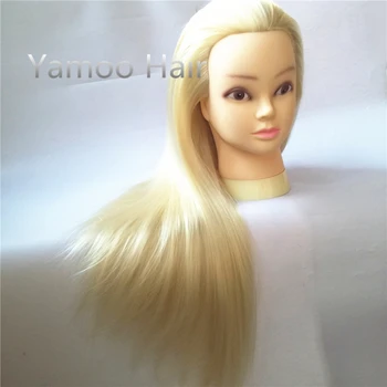 Professionel 68cm Blonde Fiber Smukke Hår Mannequin Kvindelige Frisører Styling Uddannelse Hovedet af høj kvalitet, Mannequin Hoved