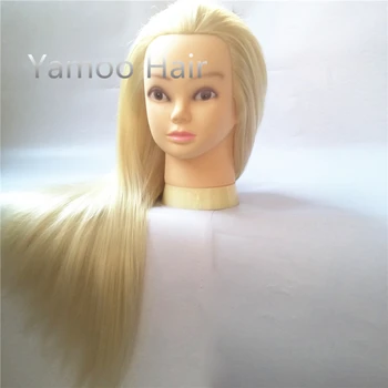 Professionel 68cm Blonde Fiber Smukke Hår Mannequin Kvindelige Frisører Styling Uddannelse Hovedet af høj kvalitet, Mannequin Hoved