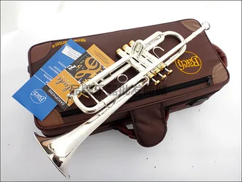 Professionel Bach Trompet Plade Sølv Pipe Organ Forgyldt Nøgle Skåret Bb Trompet Drop Justerbar Trompete Instrument TR-197GS