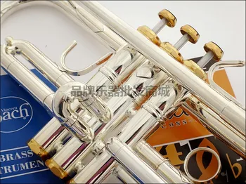 Professionel Bach Trompet Plade Sølv Pipe Organ Forgyldt Nøgle Skåret Bb Trompet Drop Justerbar Trompete Instrument TR-197GS