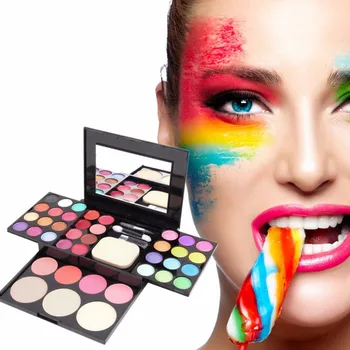 Professionel Makeup Sæt Shimmer Naturlig øjenskygge palette Lip Gloss Pulver Blusher Kosmetiske Puff Spejl sæt til Kvinder