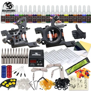 Professionel Tatovering Kit Med 2 Maskingevær 20 Farve Blæk Strømforsyning Komplet Tatovering Kits