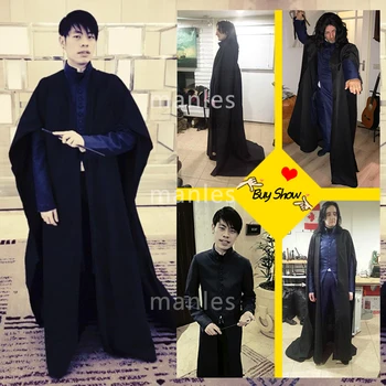 Professor Severus Snape Cosplay Kostume Kappe Sort Robe Voksne Mænd Hogwarts Skole Dødsregalierne Halloween Tøj Skræddersyet