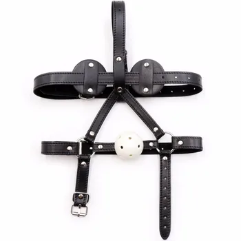 PU-læder hoved harness bundet tilbageholdenhed 5cm ABS bolden åben mund gag eye mask voksen SM fetish sex spil legetøj til kvinder, mænd, par