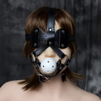 PU-læder hoved harness bundet tilbageholdenhed 5cm ABS bolden åben mund gag eye mask voksen SM fetish sex spil legetøj til kvinder, mænd, par