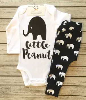 Pudcoco Nyfødte Baby Drenge Piger Lidt Peanut Elefant Bodysuit Toppe + Harem Bukser, Udstyr, Tøj Sæt