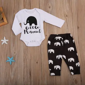 Pudcoco Nyfødte Baby Drenge Piger Lidt Peanut Elefant Bodysuit Toppe + Harem Bukser, Udstyr, Tøj Sæt