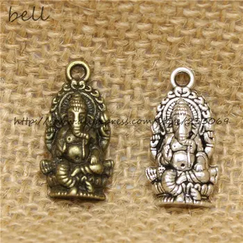 PULCHRITUDE 40pcs/lot 14*27mm Vintage Religion Thailand Ganesha Charms Antik Metal Legering Buddha Charms Smykker Vedhæng D0552
