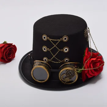 Punk Unisex Party Sort Hat Vintage Steampunk Gear Med Gotiske Briller Top Hat